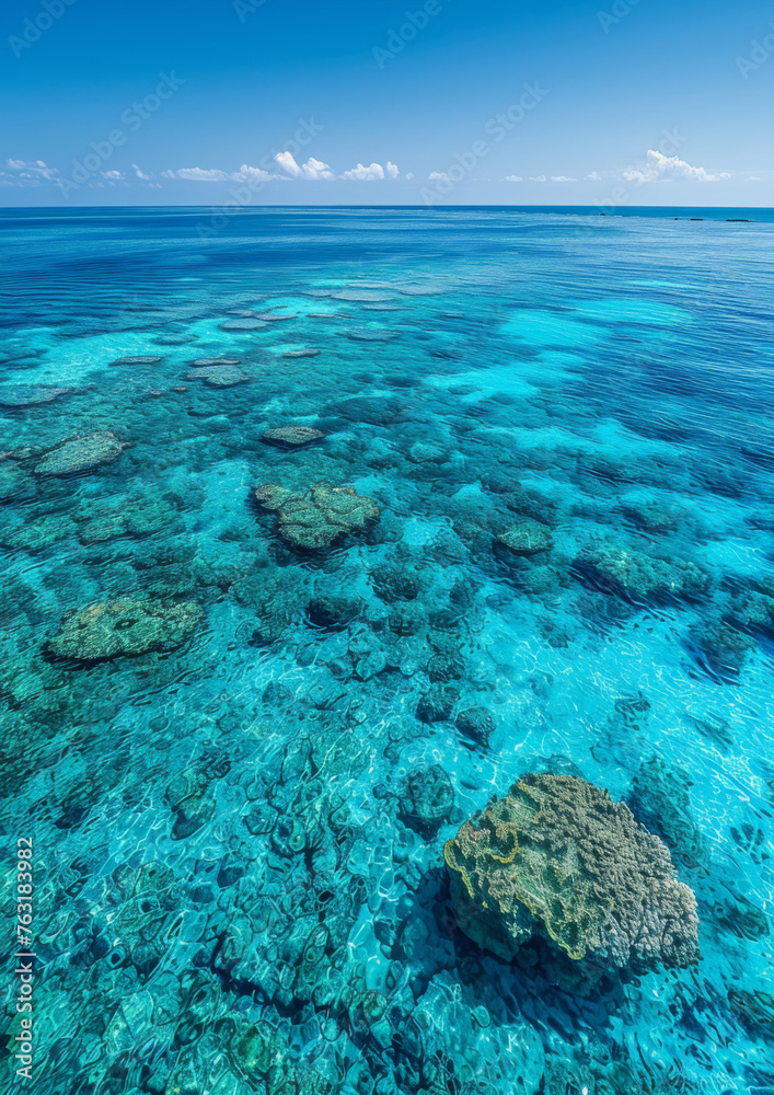 Fototapeta premium Beautiful coastal reef, bay. Clear blue ocean water. Travel destination. 