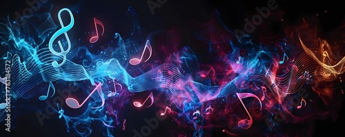 Colorful music notes background with copy space.