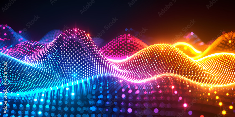 Abstract Neon Background With Glowing Wavy Lines And Colorful Bokeh Lights - A Colorful Lights On A Surface Abstract Neon Background With Glowing Wavy Lines And Colorful Bokeh Lights - A Colorful Lights On A Surface
