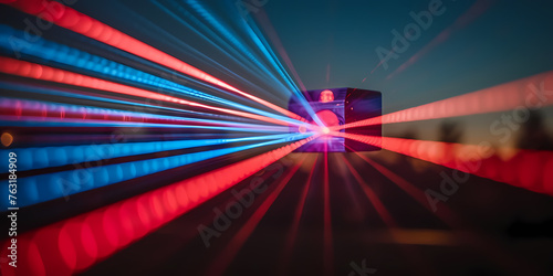 Abstract Pink Blue Projector, Neon Light Over Black Background - A Red And Blue Light Streaks