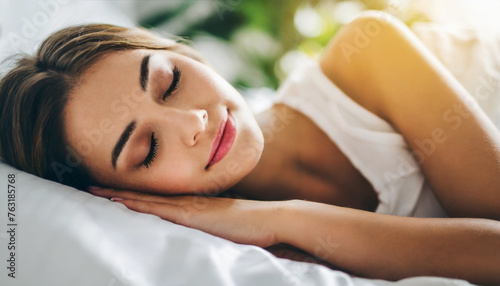 woman in transparent attire peacefully sleeps on side, embodying tranquility and serenity importance of sleep and quality 