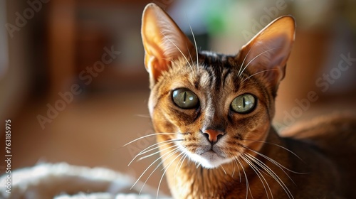 A serene and observant Abyssinian cat showing intelligence and a keen eye AI generated illustration