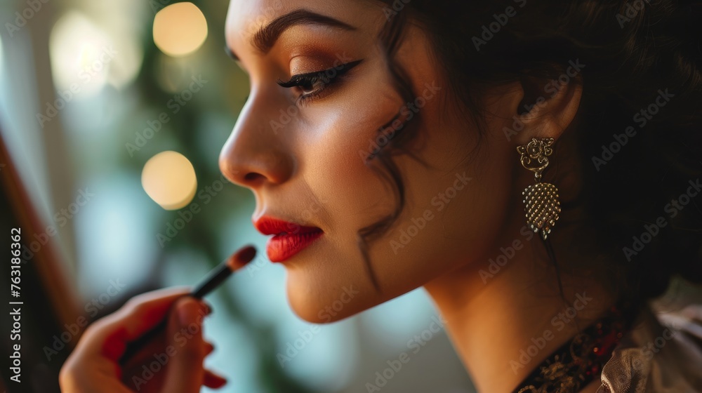Fototapeta premium A skilled makeup artist enhancing beauty with creativity and expertise AI generated illustration