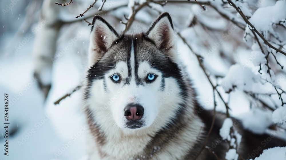 A spirited Siberian Husky with captivating blue eyes radiating strength and beauty AI generated illustration