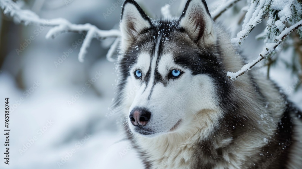 A spirited Siberian Husky with captivating blue eyes radiating strength and beauty AI generated illustration