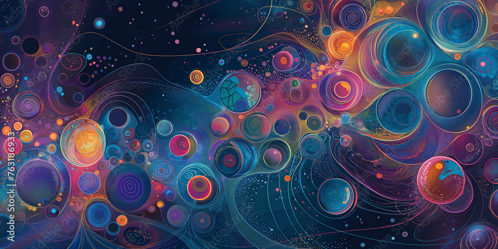 Obraz premium Stunning Digital Artwork: Cosmic Voyage Through Abstract Bubble Universes