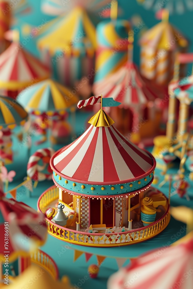 A three-dimensional depiction of a carnival-themed anniversary party AI generated illustration
