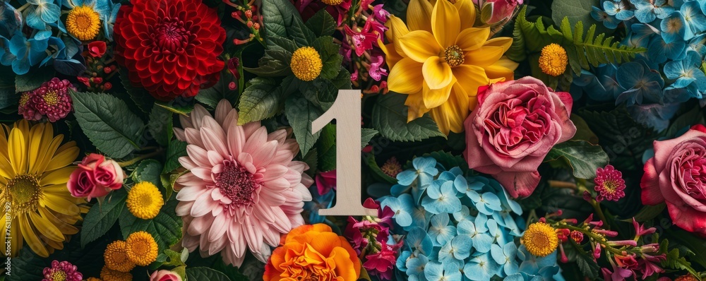 number one on a floral background.