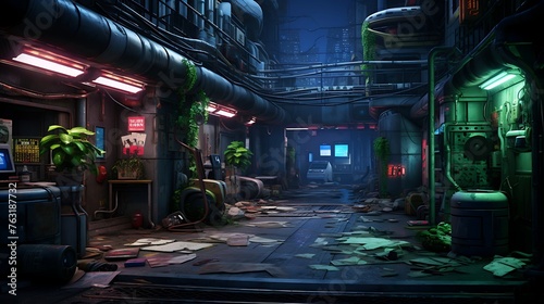 A Futuristic Cyberpunk Alleyway: Neon Lights and Shadows