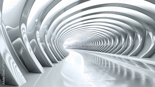 Background  Using One Color In White  Grey  And Light Blue - A White Tunnel With Curved Ceiling