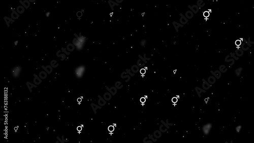 Template animation of evenly spaced bigender symbols of different sizes and opacity. Animation of transparency and size. Seamless looped 4k animation on black background with stars photo