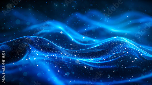 abstract background with blue glowing waves and particles