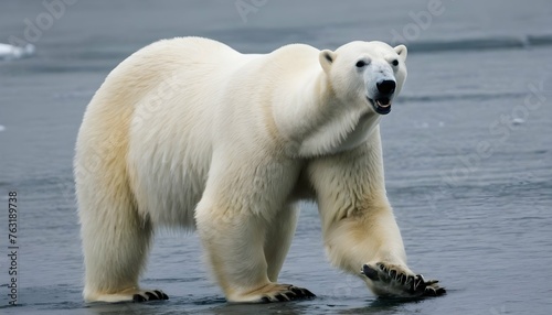 A Polar Bear With Its Paw Raised Ready To Swipe A Upscaled