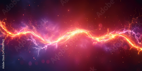 Abstract Neon Background Of Twisted Glowing Lines - A Lightning Striking A Red And Yellow Light
