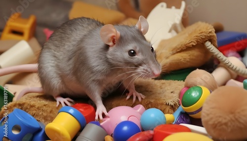 A Rat Sitting On A Pile Of Toys Playing Upscaled 4