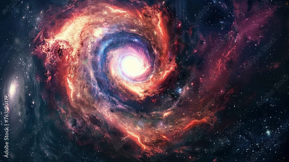 A spiral galaxy with vibrant colors and swirling patterns showcasing the beauty of space.