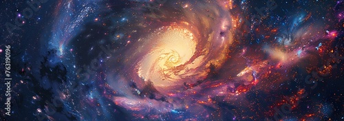 A spiral galaxy with vibrant colors and swirling patterns showcasing the beauty of space. photo