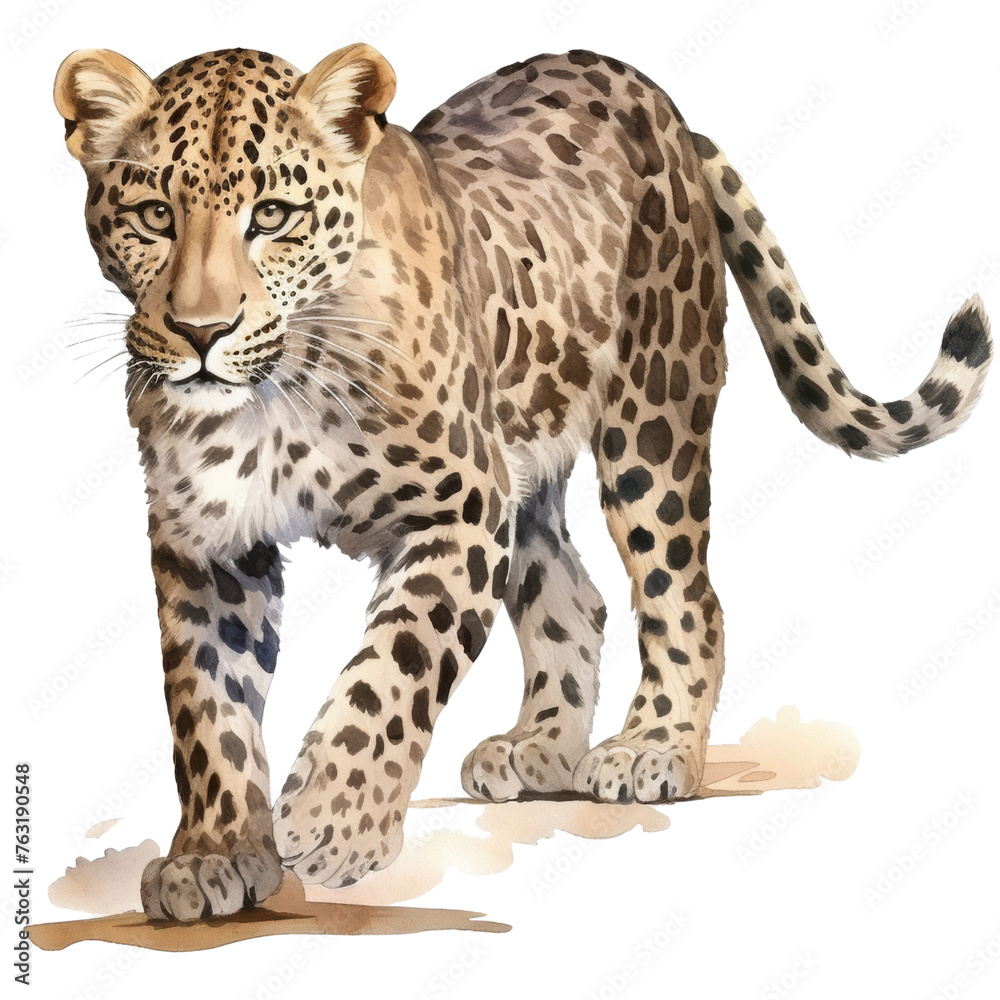 Fototapeta premium Watercolor cute Leopard on transparent background