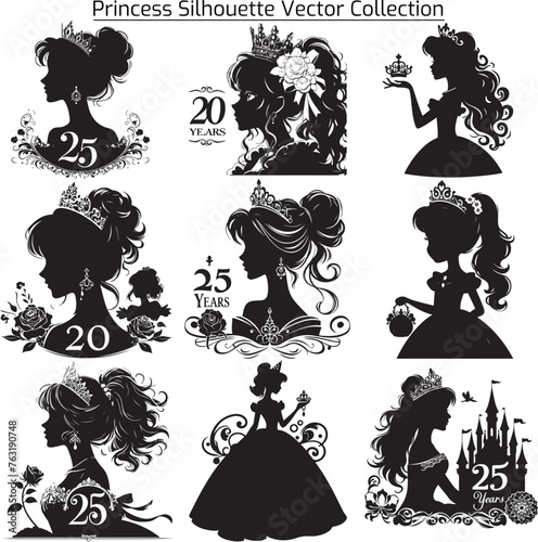 Set of silhouettes of princess