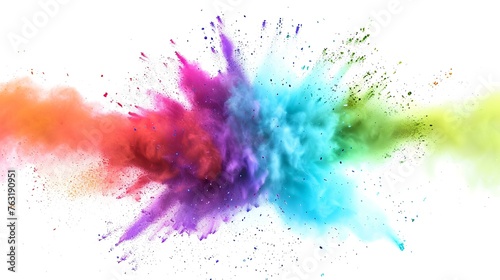 Explosion of colored powder isolated on white background. Abstract colored background