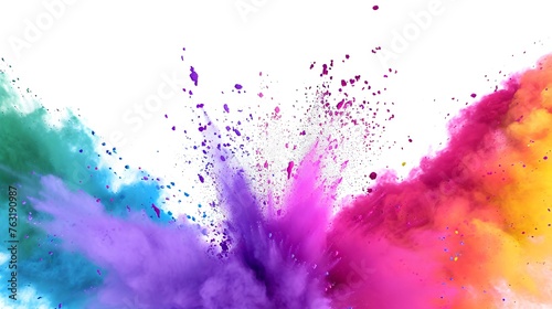 Explosion of colored powder isolated on white background. Abstract colored background