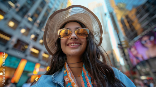 Young woman smiling in the city