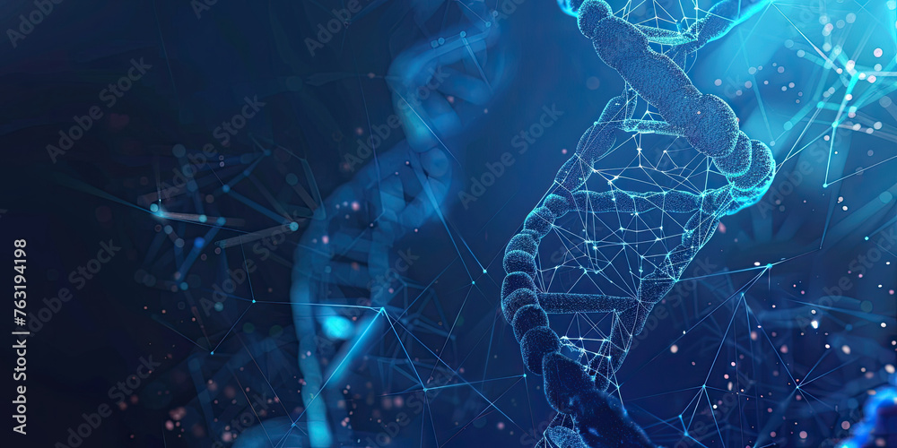 Background of DNA connecting in hologram screen virtual interface Science and innovation, Digital technology medical concept