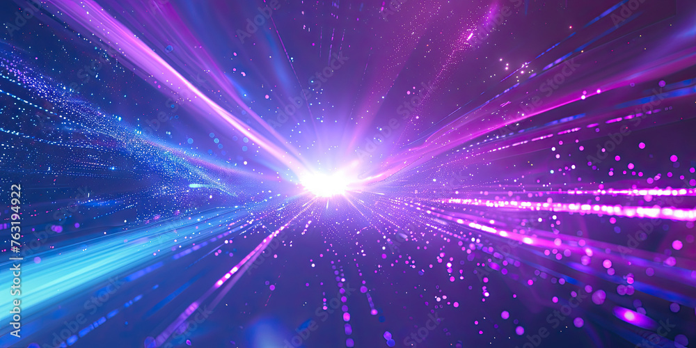 Spreading lines shiny effects Burst A vibrant explosion of glowing lights against a purple with shining stars 