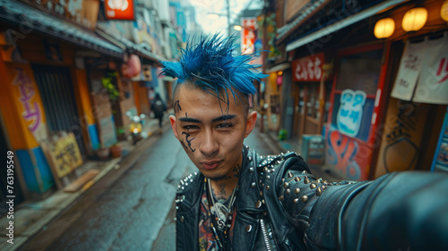 Young punk taking a selfie in the city