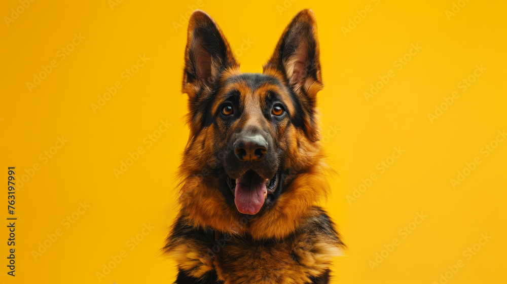 german shepherd dog banner on  yellow background,  - obrazy, fototapety, plakaty 