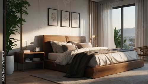 Modern bedroom in daylight 