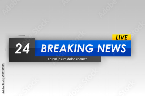 Breaking news template with red and blue badge, Breaking news text on dark blue with earth and world map background, TV News show Broadcast template widescreen ratio, vector illustration