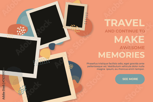 Four photo frames modern template with modern contemporary hand draw abstract shapes, travel concept