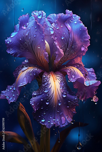 Purple flower with water droplets