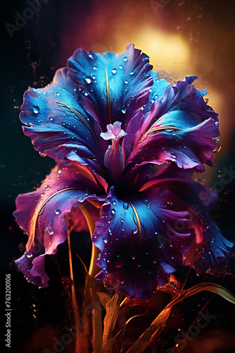 Blue flower with water droplets