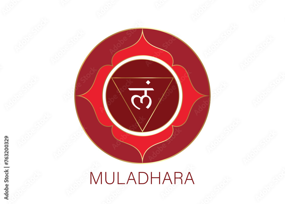Muladhara chakra logo template. First root chakra symbol. Red sacral sign meditation, yoga round mandala icon vector isolated on white background Muladhara chakra logo template. First root chakra symbol. Red sacral sign meditation, yoga round mandala icon vector isolated on white background