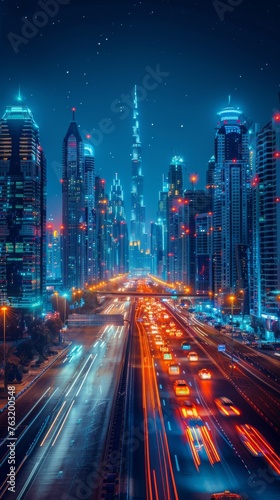 A city at night with a lot of traffic and a lot of lights