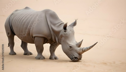 A Rhinoceros In A Sandy Desert Upscaled 3