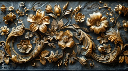 Luxurious Golden Flowers in Baroque Style Artistic Sculpture.