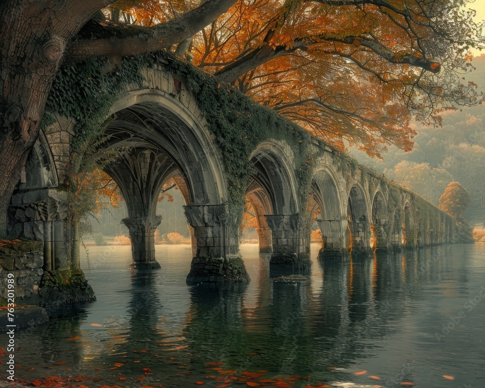 Naklejka premium River cathedral ivy-covered arches