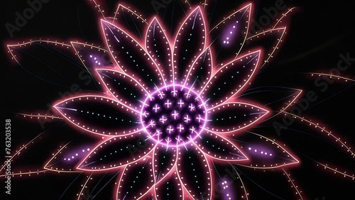 close up magical abstract glowing flower on a black background. ai.