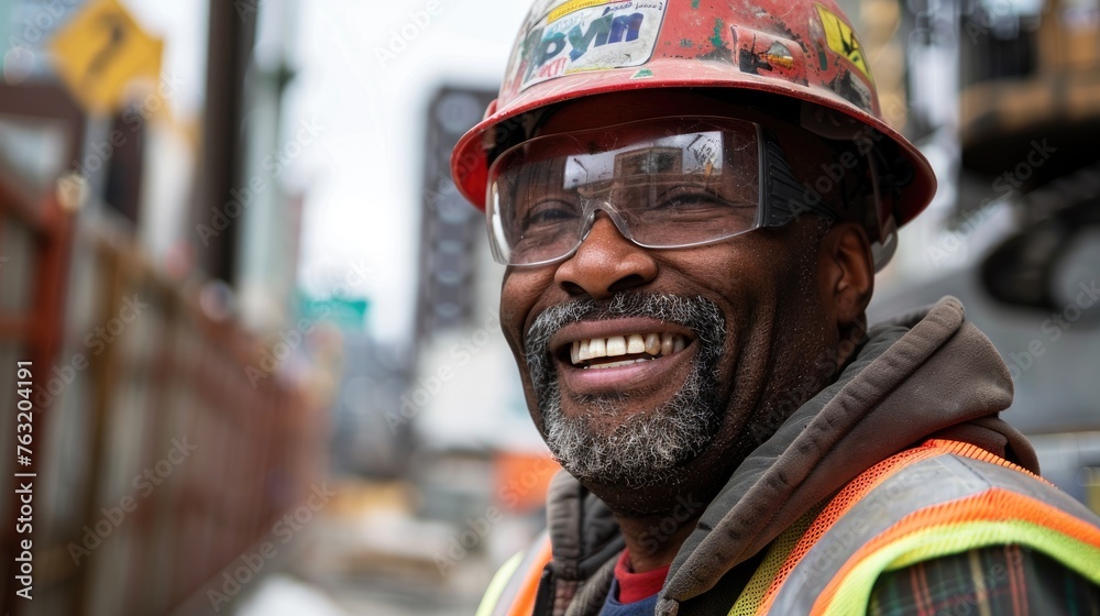 Smiling Construction Worker in Helmet Outdoors Smiling Construction Worker in Helmet Outdoors