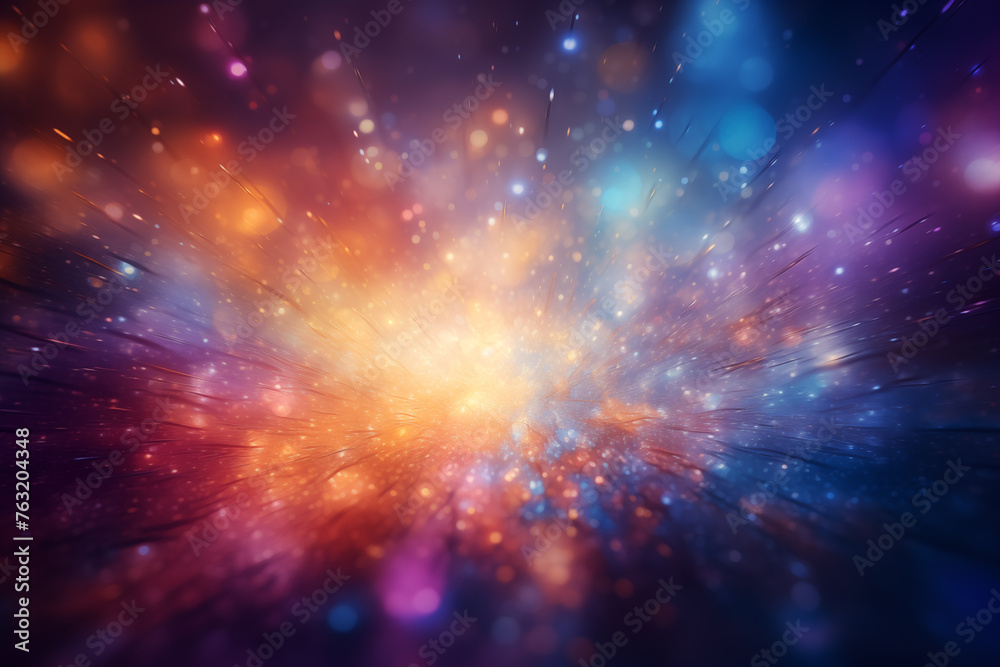 Background image of colorful light burst on black space and galaxy concept copy space