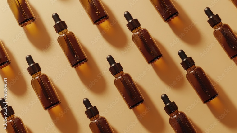 Amber Serum Bottles Arranged Neatly with Shadows Amber Serum Bottles Arranged Neatly with Shadows