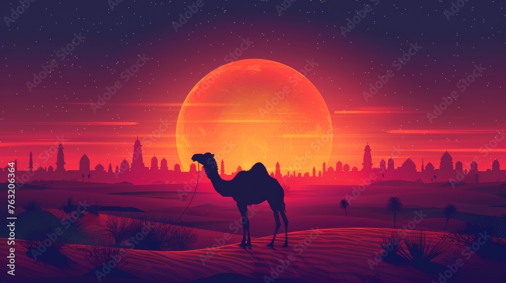 Camel Silhouette in Desert