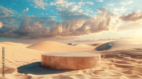 Empty Round Podium in Sand Dunes