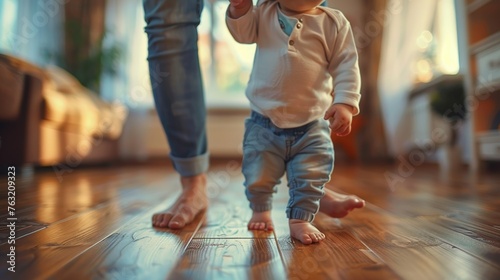 Baby Taking First Steps with Family's Support photo