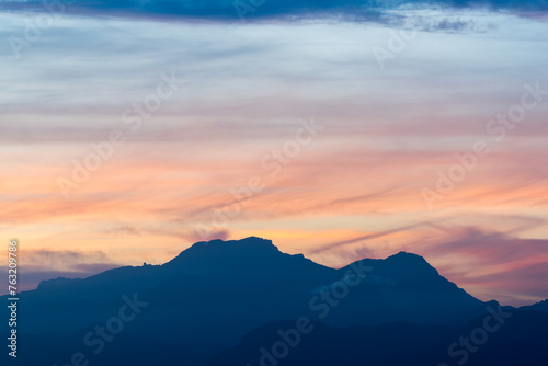Highest mountain Puig Major on the island of Majorca in Spain at sunset