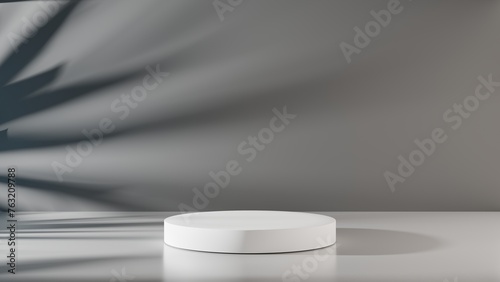 White empty podium or pedestal display on grey background. 3D rendering.