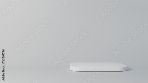 White empty podium or pedestal display on grey background. 3D rendering.